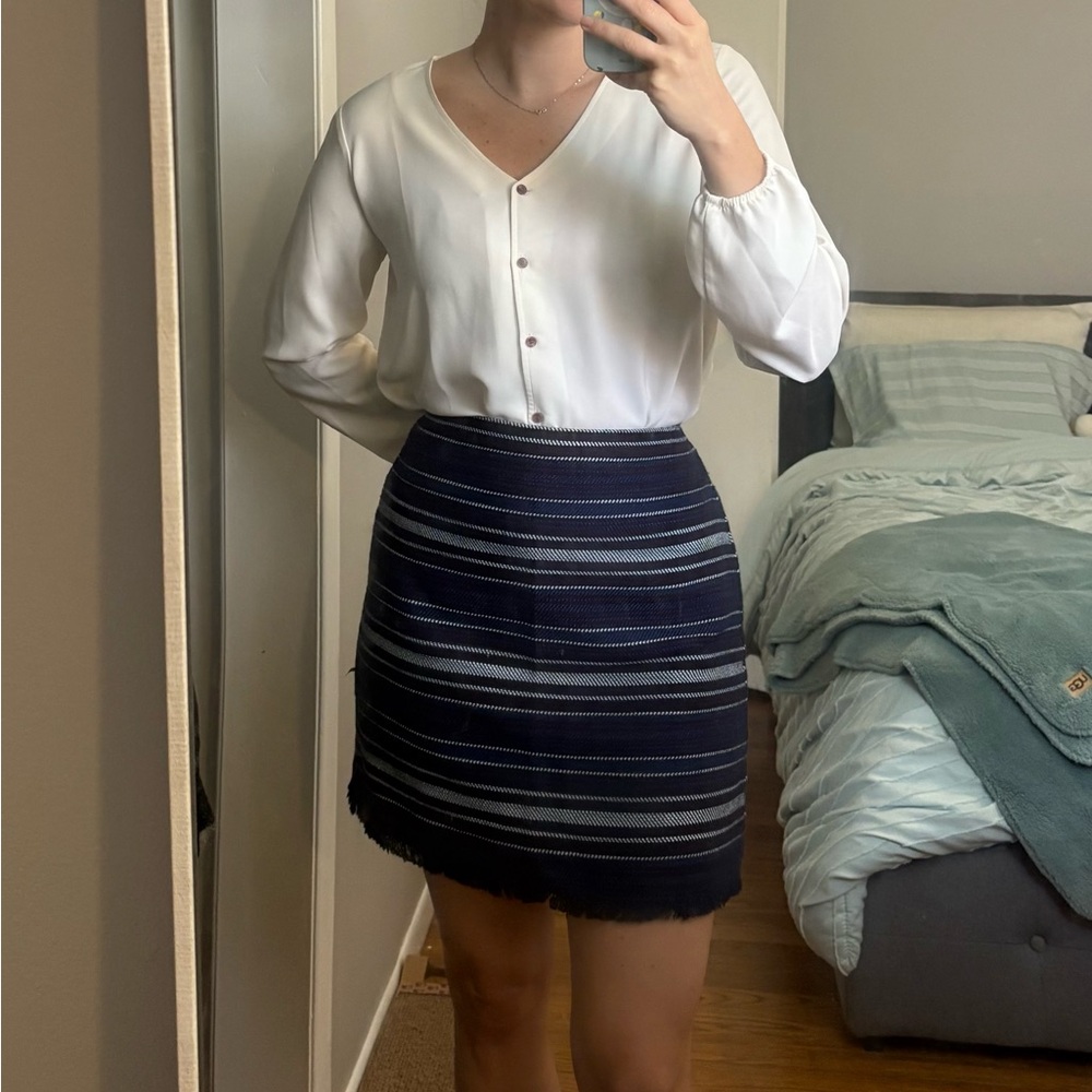 LOFT Navy and White Striped Mini Skirt